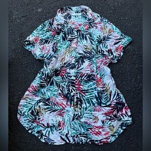 BeachLunchLounge Womens Tropical Palm Tree Colorful Button Up Short Sleeve Small